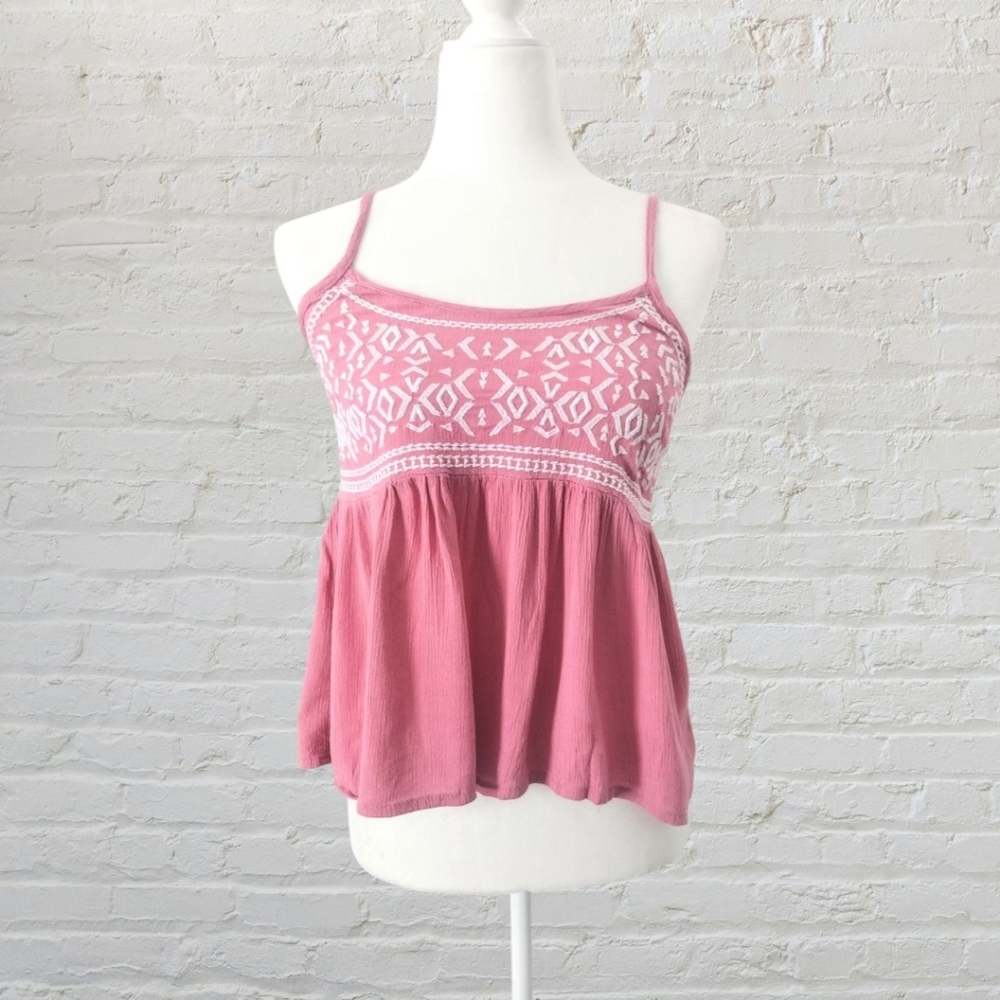 Sim & Sam Pink Embroidered Babydoll Blouse Size XS